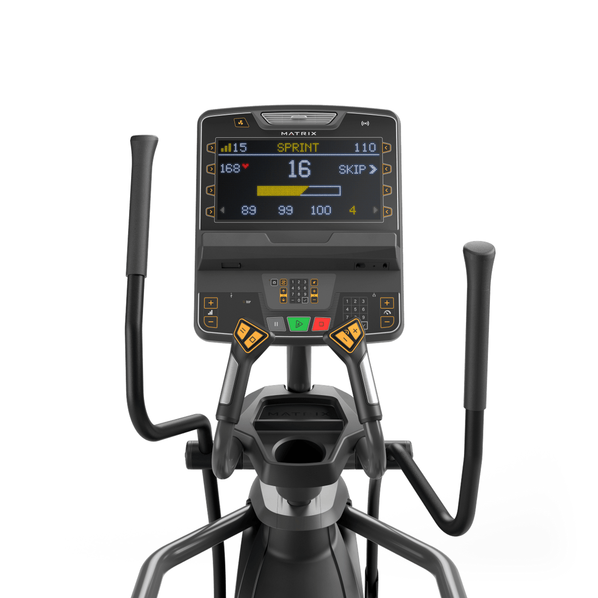 Matrix Fitness Lifestyle Elliptical with Premium LED Console view of console | Fitness Experience
