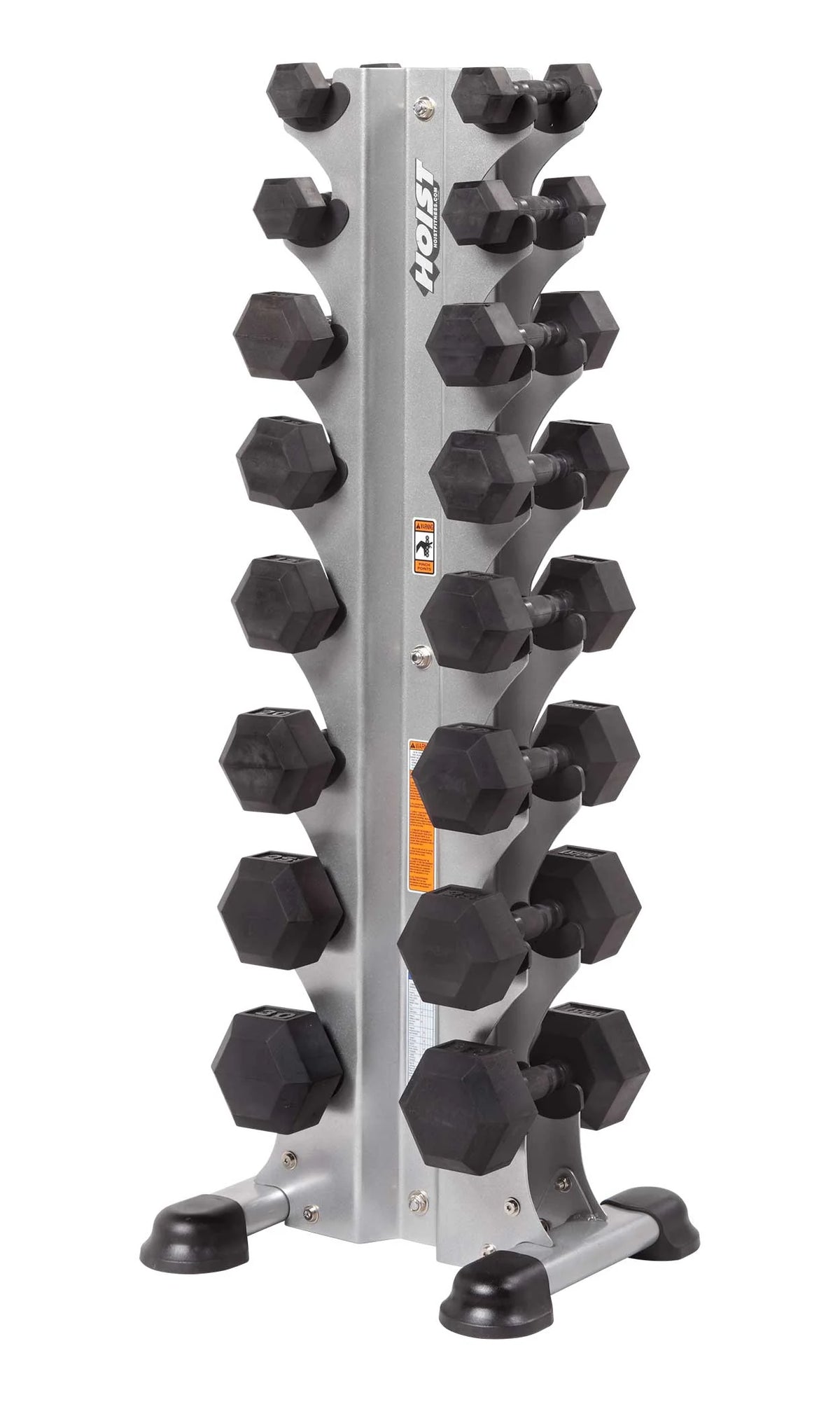 Hoist Fitness HF-5460 8 Pair Vertical Hex Dumbbell Rack with dumbbells | Fitness Experience