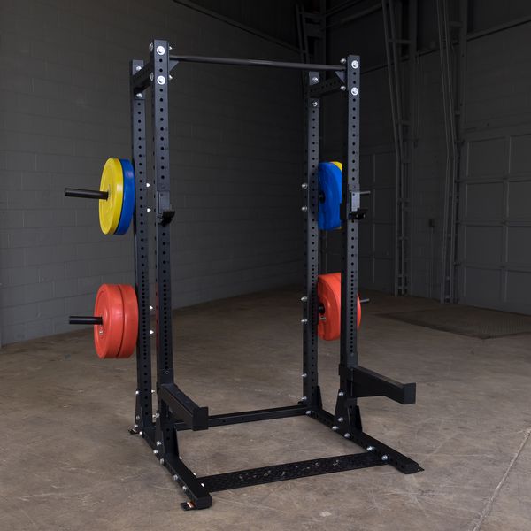 Body-Solid SPR500BACK Commercial Extended Half Rack view with weight plates | Fitness Experience