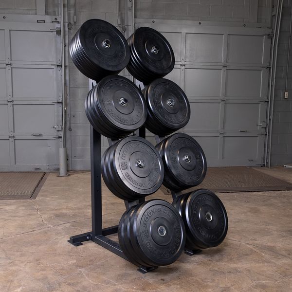 Bodysolid GWT76 High Capacity Olympic Plate Rack view with weight plates | Fitness Experience