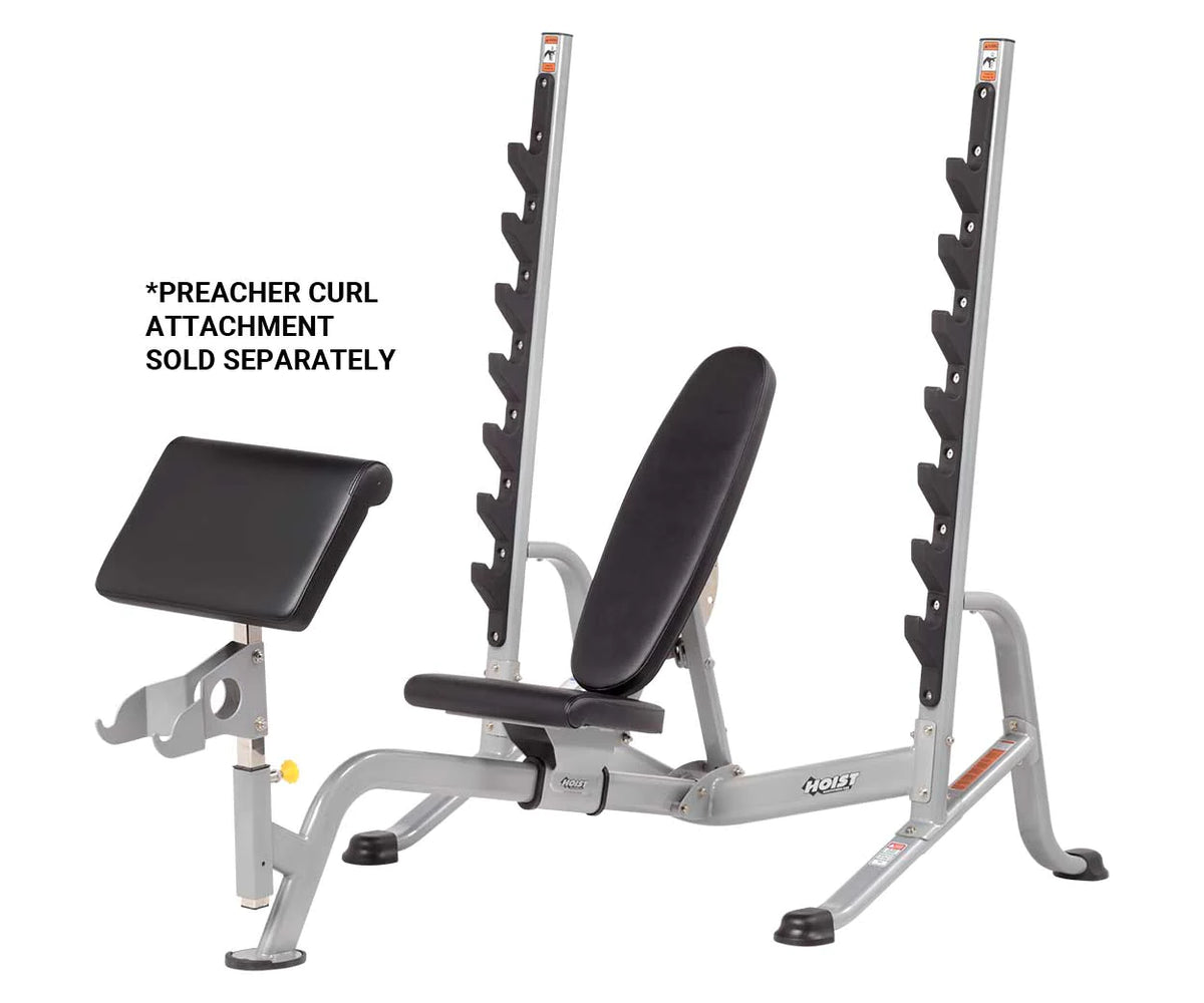 Hoist Fitness HF-5170 7 Position FID Olympic Bench view with preacher curl attachment sold separately  | Fitness Experience