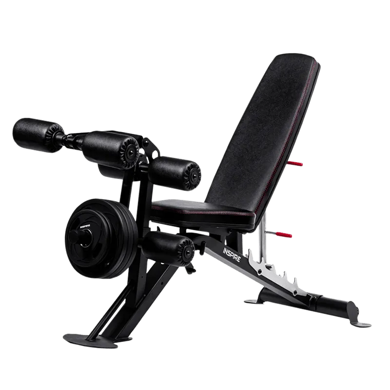 Inspire Fitness Leg Extension/Curl Attachment view attached to bench | Fitness Experience