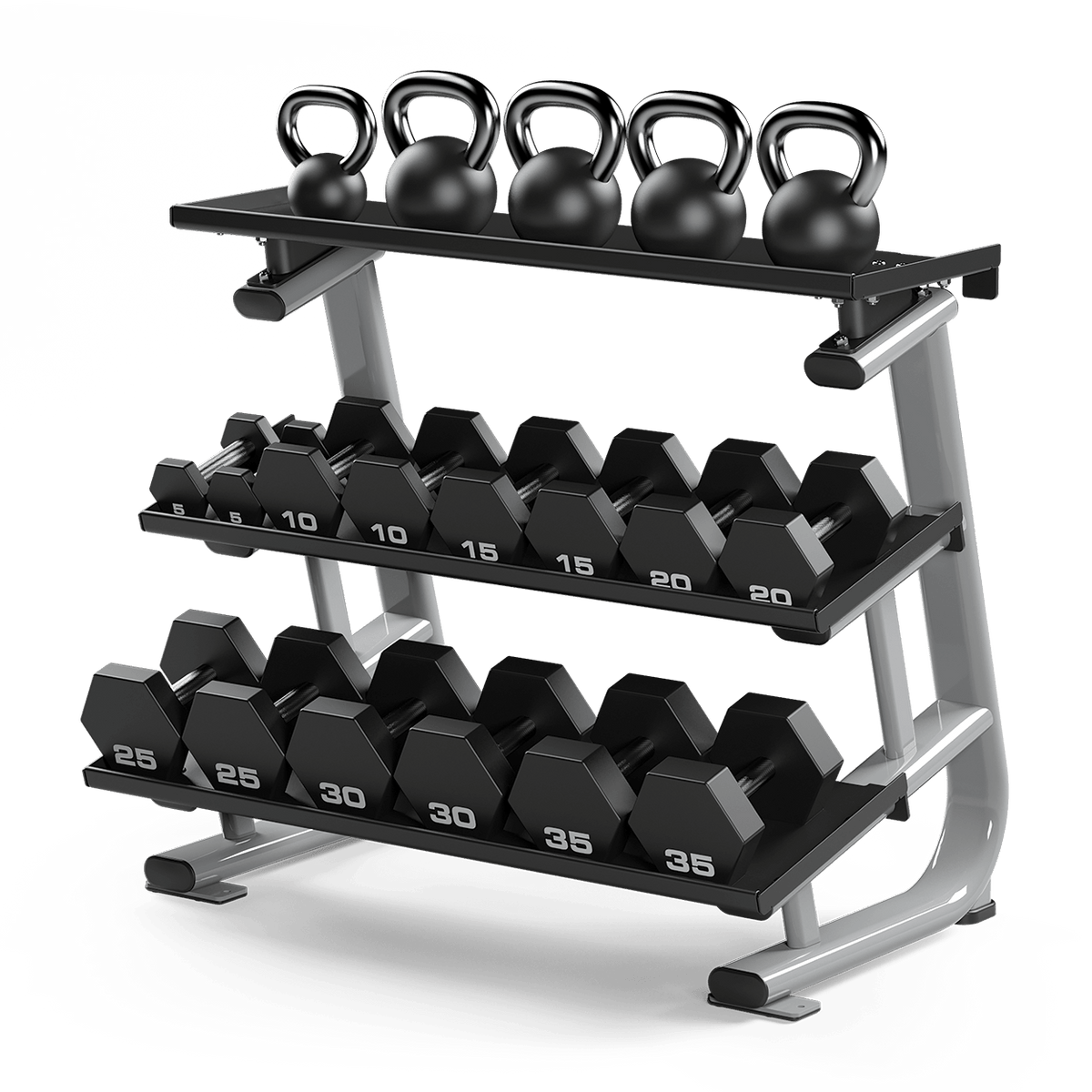 Matrix Fitness Magnum Studio Flat-Tray Dumbbell Rack view with weights | Fitness Experience