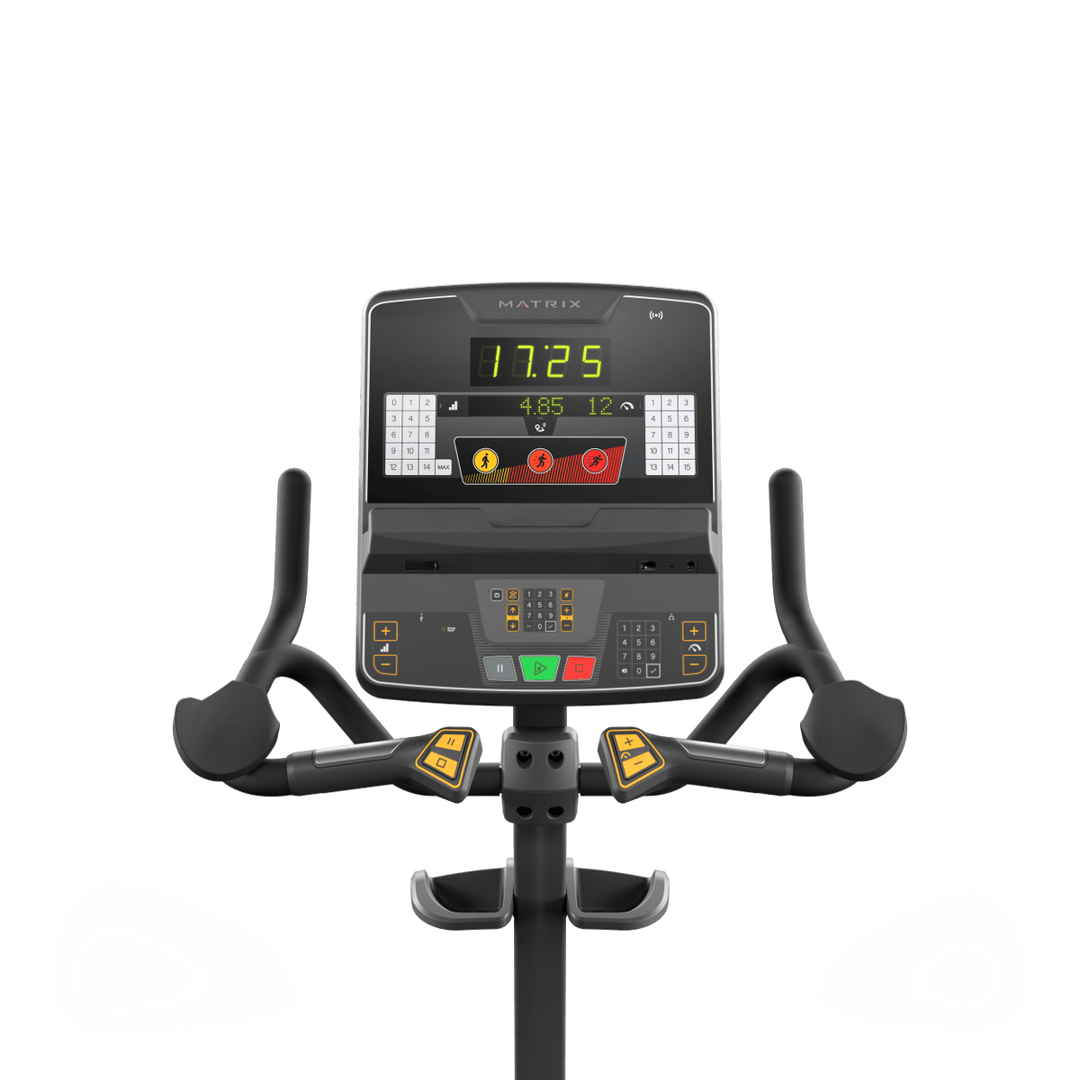 Matrix Fitness Endurance Upright Cycle with Group Training Console view of console | Fitness Experience