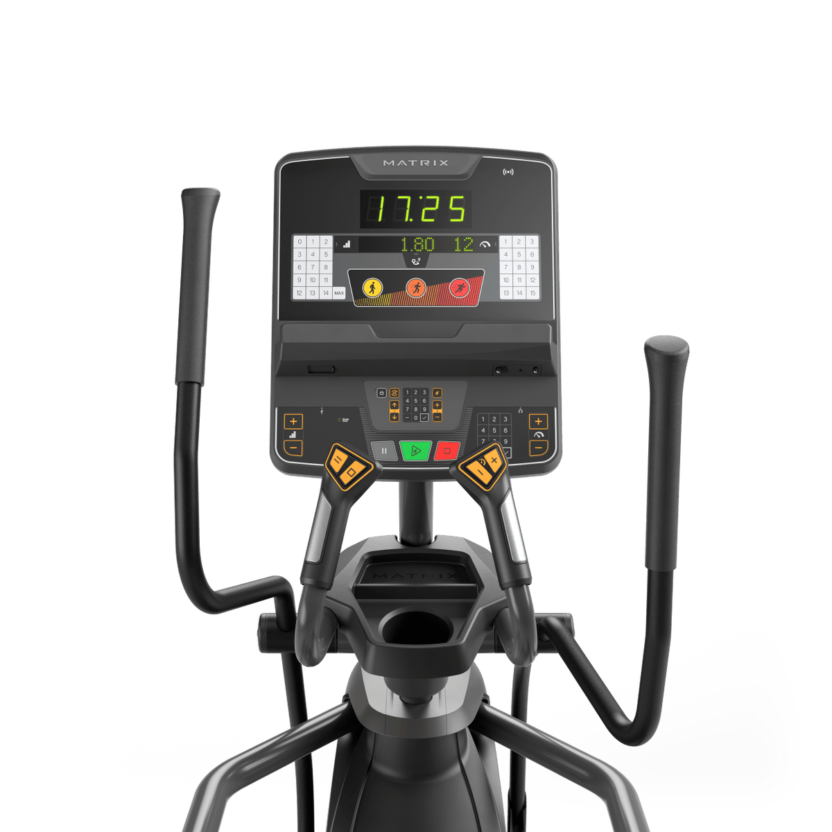 Matrix Fitness Lifestyle Elliptical with Group Training LED Console view of console | Fitness Experience