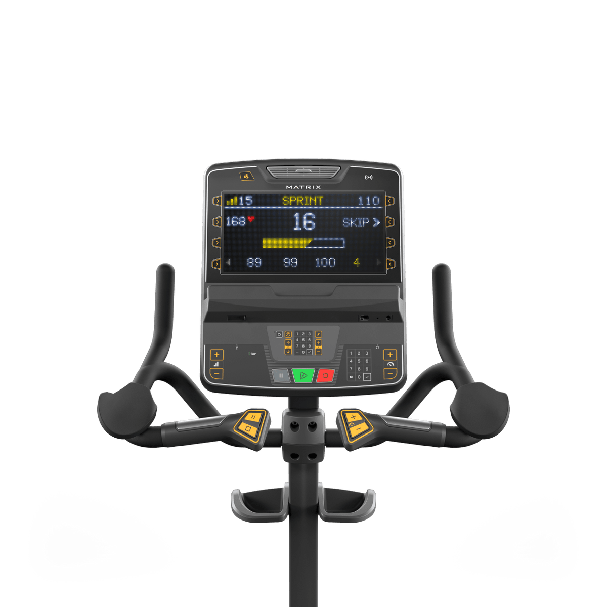 Matrix Fitness Endurance Upright Cycle with Premium LED Console view of console | Fitness Experience