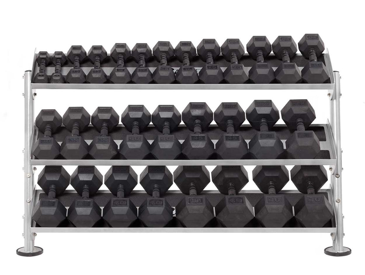 Hoist HF-5461 48&quot; Dumbbell Rack with Opt (3rd Tier) with dumbbells | Fitness Experience