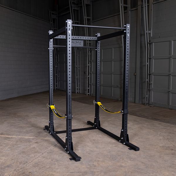Body-Solid SPRSS Power Rack Strap Safeties view attached to Power Rack | Fitness Experience