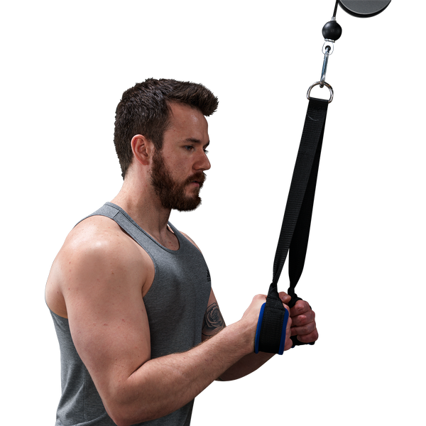 Body-Solid NTS10 Nylon Triceps Strap view attached to pulley| Fitness Experience