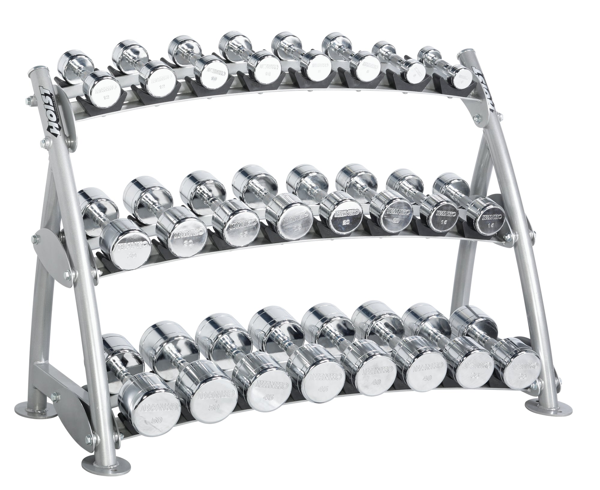 Hoist Fitness CF-3462-3 3-Tier Horizontal Beauty Bell Rack full view | Fitness Experience