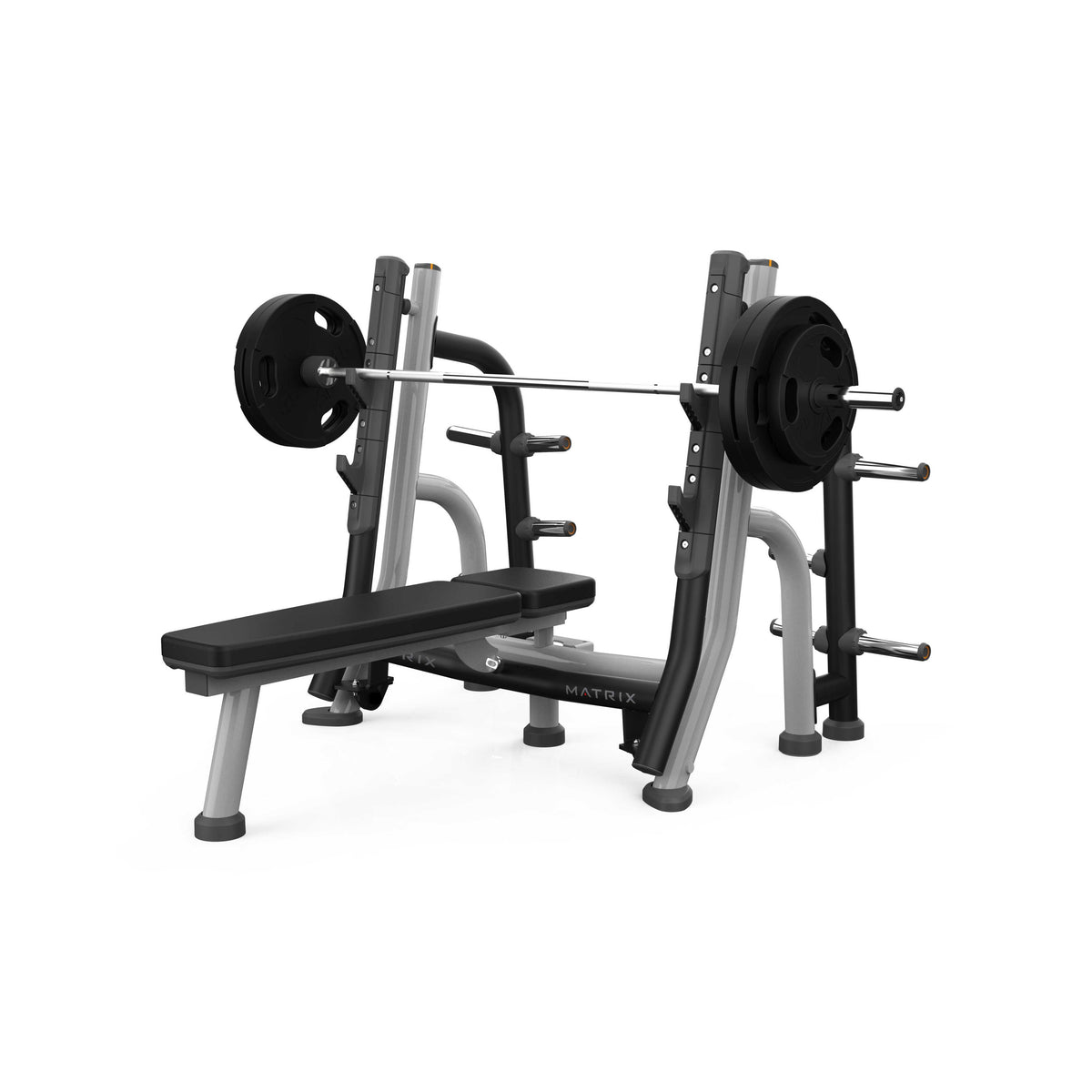 Matrix Fitness Magnum Breaker Olympic Flat Bench full view | Fitness Experience
