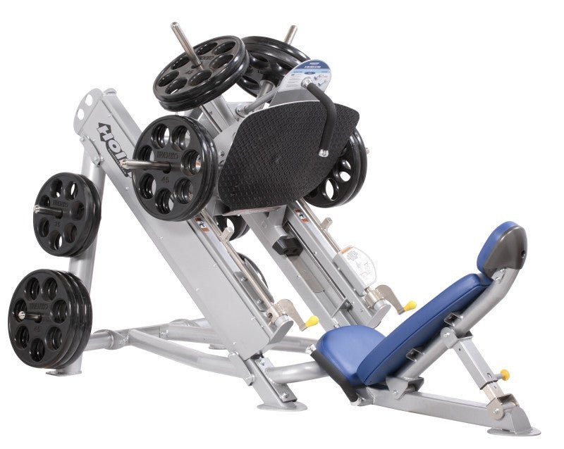 Hoist Fitness CF-3355 Angled Linear Leg Press view with weight plates| Fitness Experience