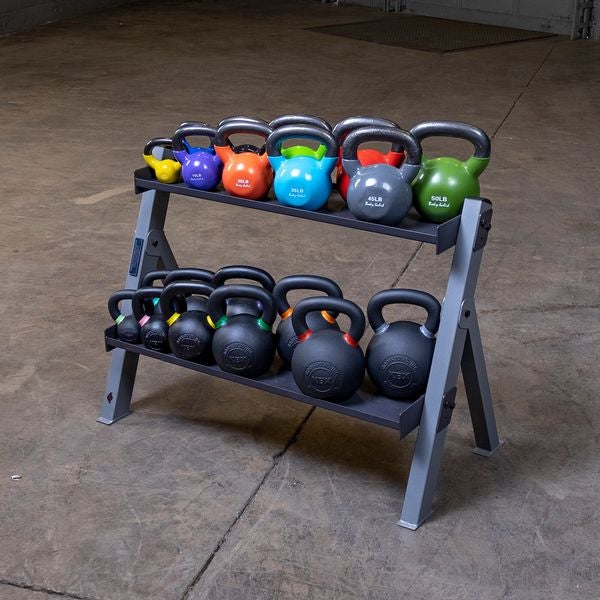 Body-Solid Dual Dumbbell &amp; Kettlebell Rack with weights | Fitness Experience