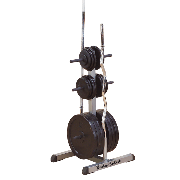 Body-Solid GSWT Standard Plate Tree and Bar Holder view with weights | Fitness Experience
