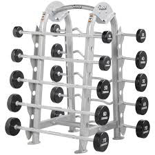 Hoist Fitness CF-3465 Barbell Rack view with barbells| Fitness Experience
