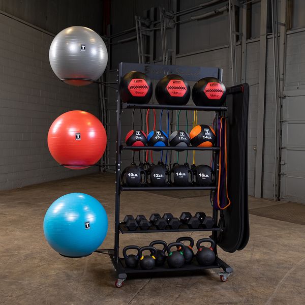 Body-Solid GAR250 Multi Storage Tower view with accessories | Fitness Experience