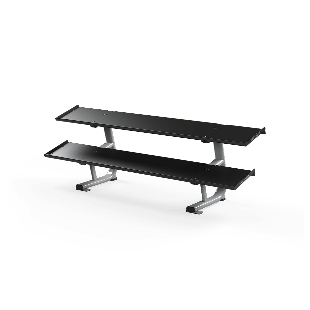 MATRIX FITNESS MAGNUM 2-TIER FLAT-TRAY DUMBBELL RACK FRONT VIEW | FITNESS EXPERIENCE