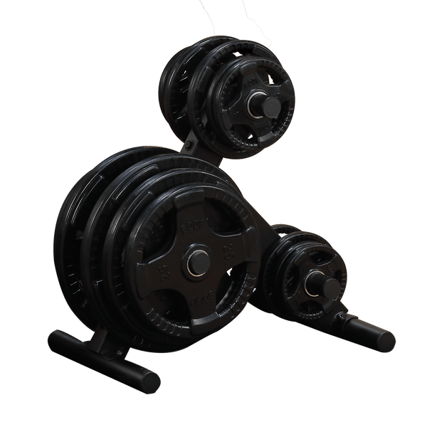 Body-Solid OWT24 Olympic Plate Tree view with weight plates | Fitness Experience