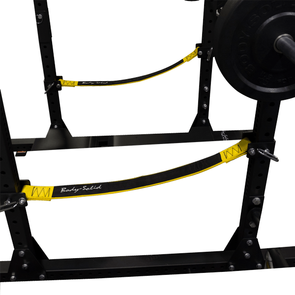 Body-Solid SPRSS Power Rack Strap Safeties view attached to Power Rack | Fitness Experience